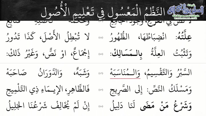 قراءة النظم المعسول في تعليم الأصول على مذهب الإمام مالك -رحمه الله- 